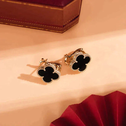 [Noble Jewelry]CLOVER MEDIUM 1 MOTIFS  ONYX STUD EARRINGS