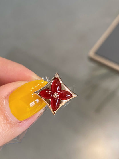 [Noble Jewelry]STAR AND SUN PINK GOLD CARNELIAN STUD EARRINGS