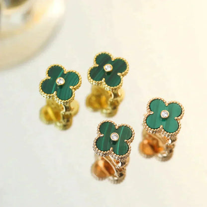 [Noble Jewelry]CLOVER MEDIUM 1 MOTIFS MALACHITE DIAMOND EARRINGS