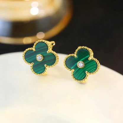 [Noble Jewelry]CLOVER MEDIUM 1 MOTIFS MALACHITE DIAMOND EARRINGS