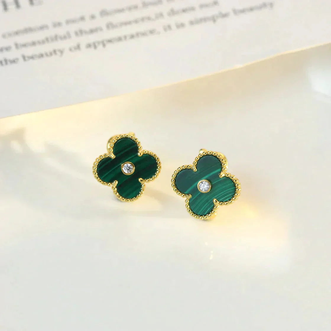 [Noble Jewelry]CLOVER MEDIUM 1 MOTIFS MALACHITE DIAMOND EARRINGS