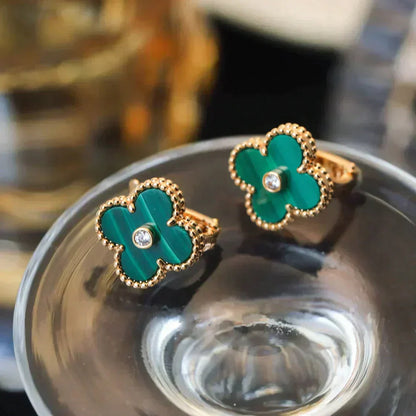 [Noble Jewelry]CLOVER MEDIUM 1 MOTIFS MALACHITE DIAMOND EARRINGS