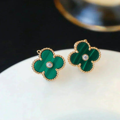 [Noble Jewelry]CLOVER MEDIUM 1 MOTIFS MALACHITE DIAMOND EARRINGS