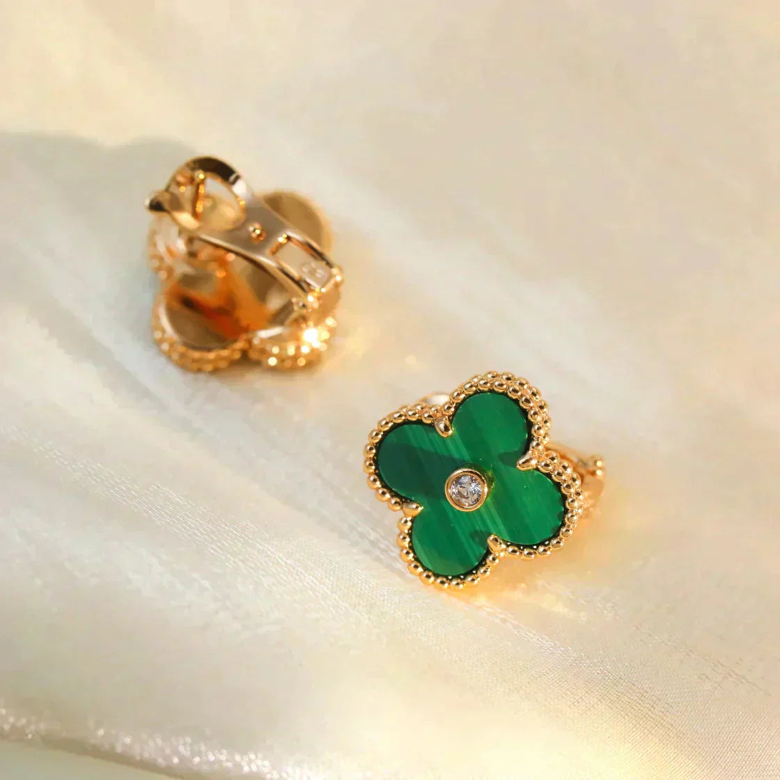 [Noble Jewelry]CLOVER MEDIUM 1 MOTIFS MALACHITE DIAMOND EARRINGS