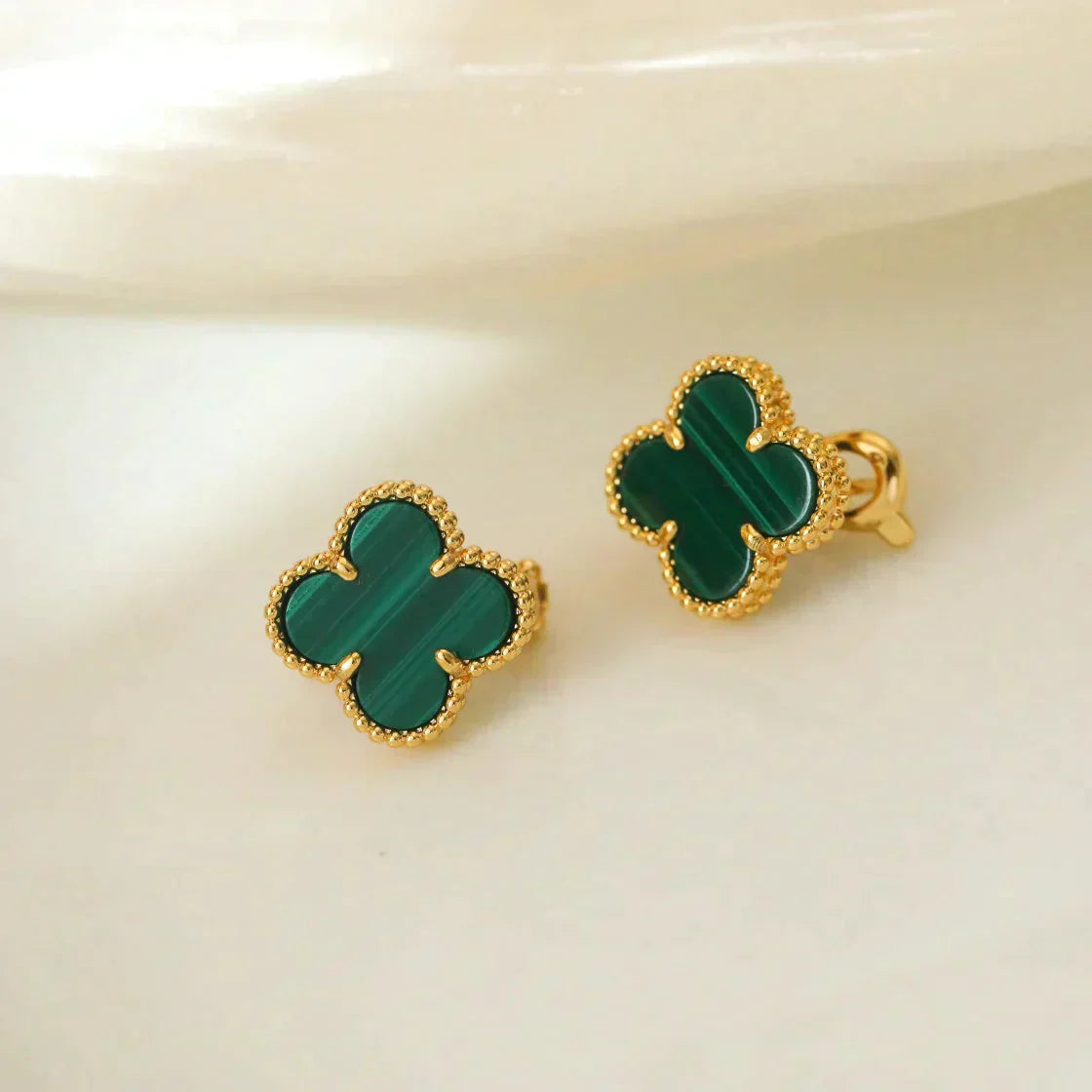 [Noble Jewelry]CLOVER MEDIUM 1 MOTIFS MALACHITE  EARRINGS