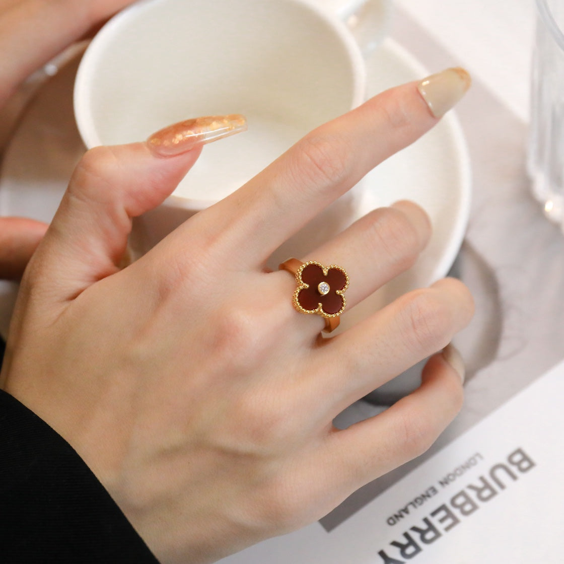 [Noble Jewelry]CLOVER CARNELIAN RING ROSE GOLD DIAMOND