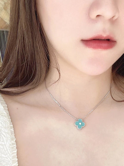 [Noble Jewelry]CLOVER 1 DIAMOND LIGHT BLUE SILVER NECKLACE