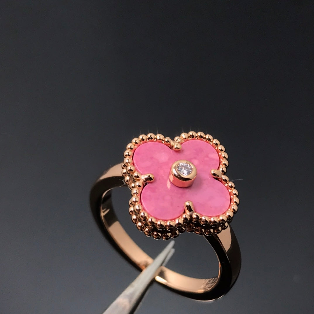 [Noble Jewelry]CLOVER RHODONITE ROSE GOLD RING