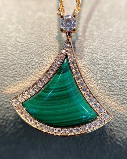 [Noble Jewelry]DREAM MALACHITE DIAMOND PAVED PINK GOLD NECKLACE