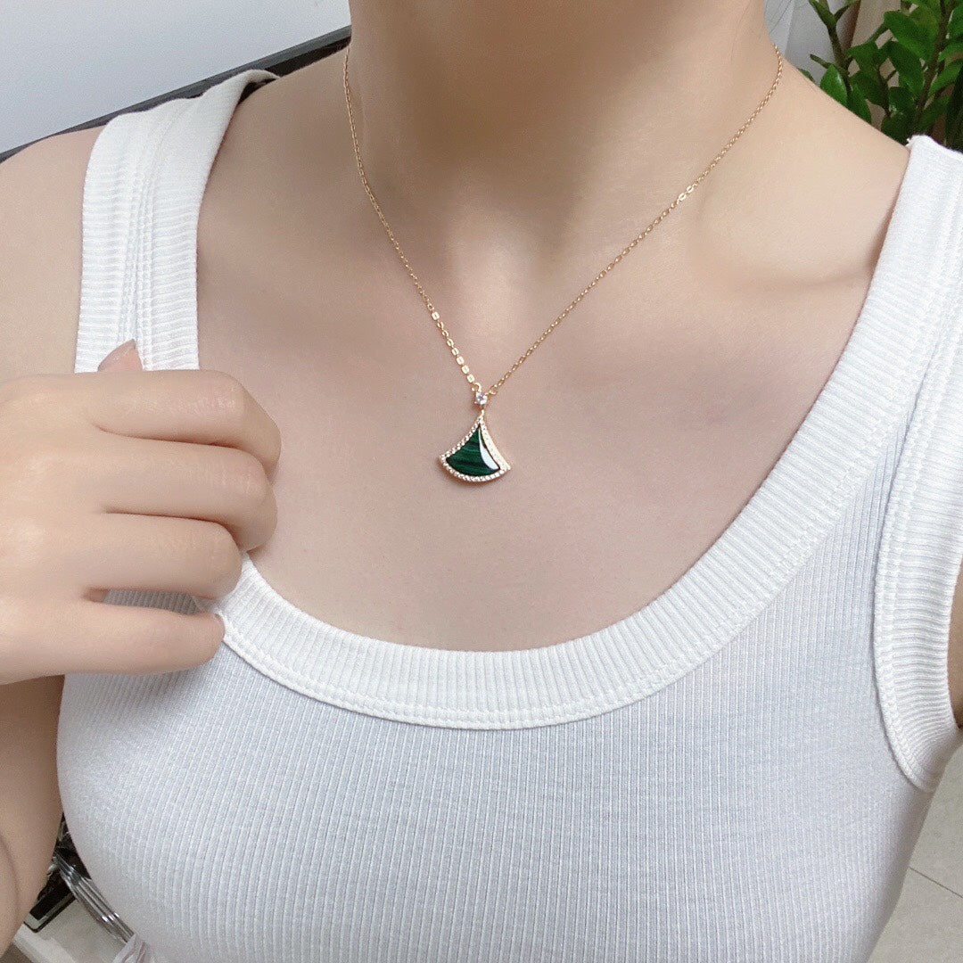 [Noble Jewelry]DREAM MALACHITE DIAMOND PAVED PINK GOLD NECKLACE