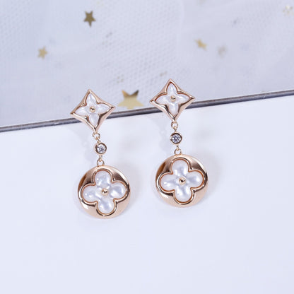 [Noble Jewelry]STAR AND SUN PINK GOLD MOP DROP EARRINGS