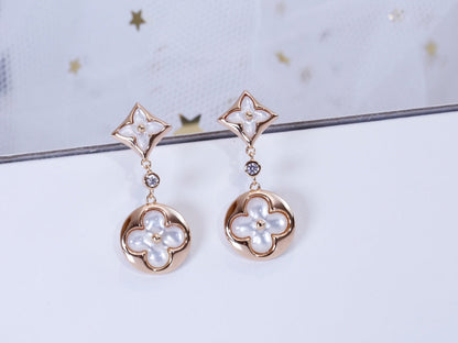 [Noble Jewelry]STAR AND SUN PINK GOLD MOP DROP EARRINGS