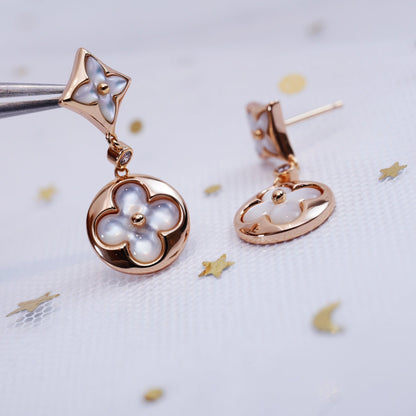 [Noble Jewelry]STAR AND SUN PINK GOLD MOP DROP EARRINGS