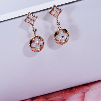 [Noble Jewelry]STAR AND SUN PINK GOLD MOP DROP EARRINGS