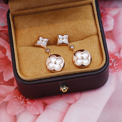 [Noble Jewelry]STAR AND SUN PINK GOLD MOP DROP EARRINGS