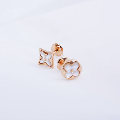 [Noble Jewelry]STAR AND SUN PINK GOLD MOP STUD EARRINGS