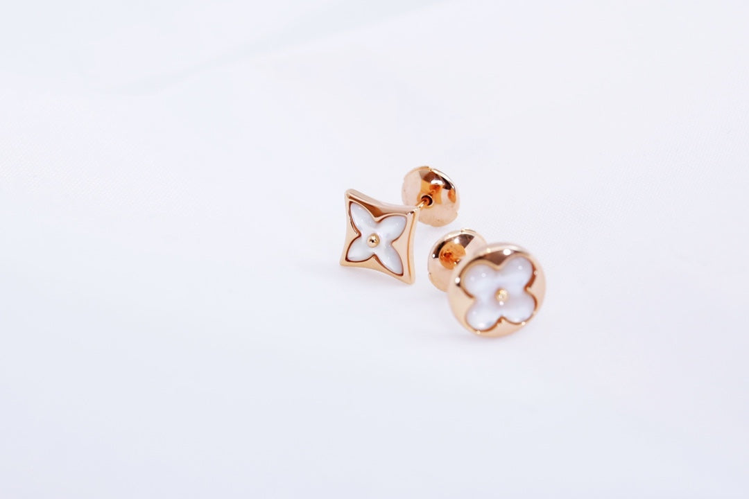 [Noble Jewelry]STAR AND SUN PINK GOLD MOP STUD EARRINGS