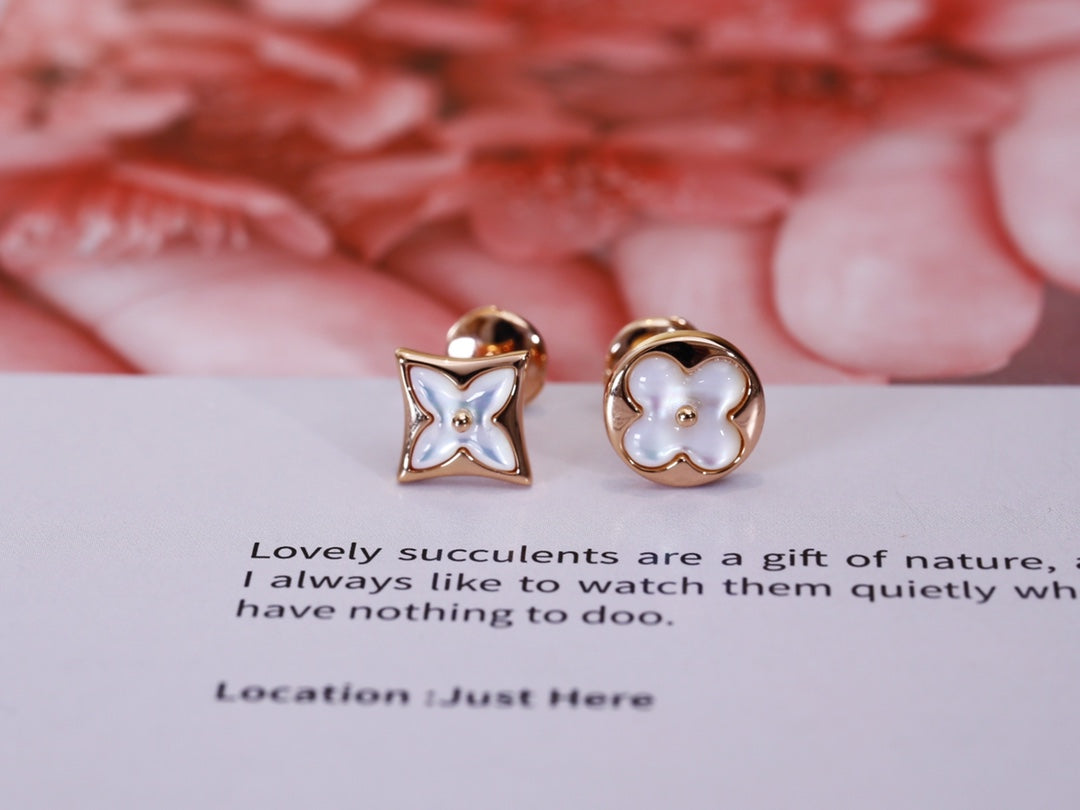 [Noble Jewelry]STAR AND SUN PINK GOLD MOP STUD EARRINGS