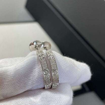 [Noble Jewelry]LOVE DIAMOND SILVER HOOP EARRINGS