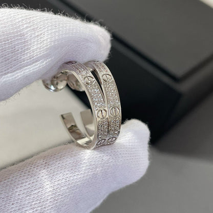 [Noble Jewelry]LOVE DIAMOND SILVER HOOP EARRINGS