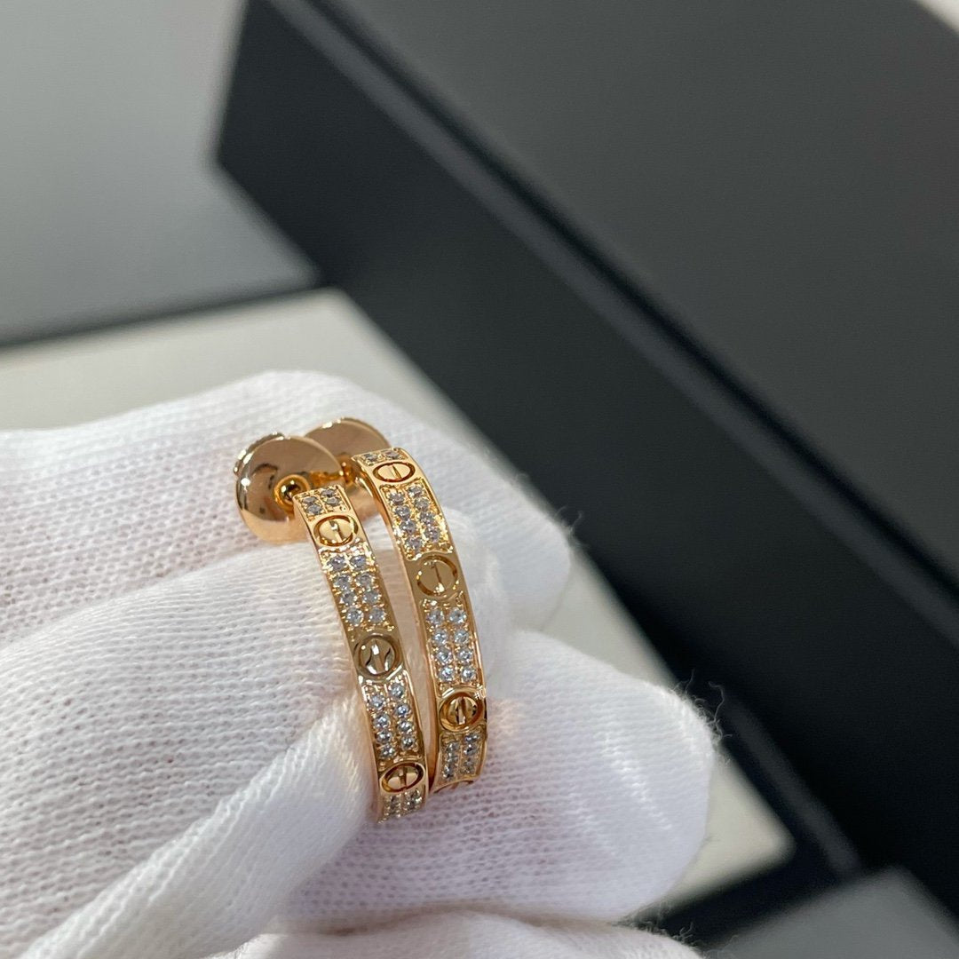 [Noble Jewelry]LOVE DIAMOND PINK GOLD HOOP EARRINGS