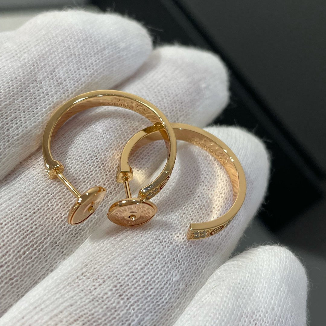 [Noble Jewelry]LOVE DIAMOND PINK GOLD HOOP EARRINGS