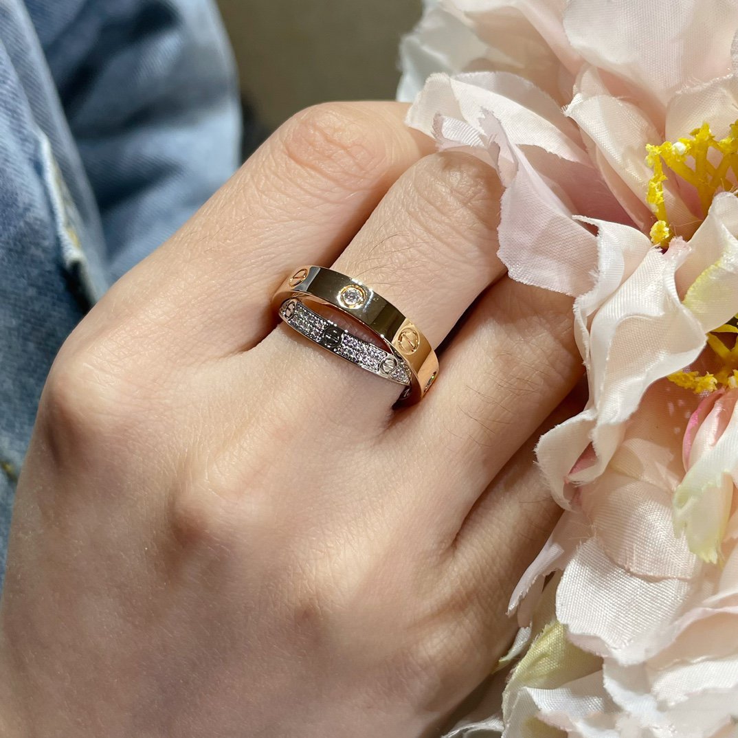 [Noble Jewelry]LOVE PINK GOLD SILVER DIAMOND DOUBLE RING