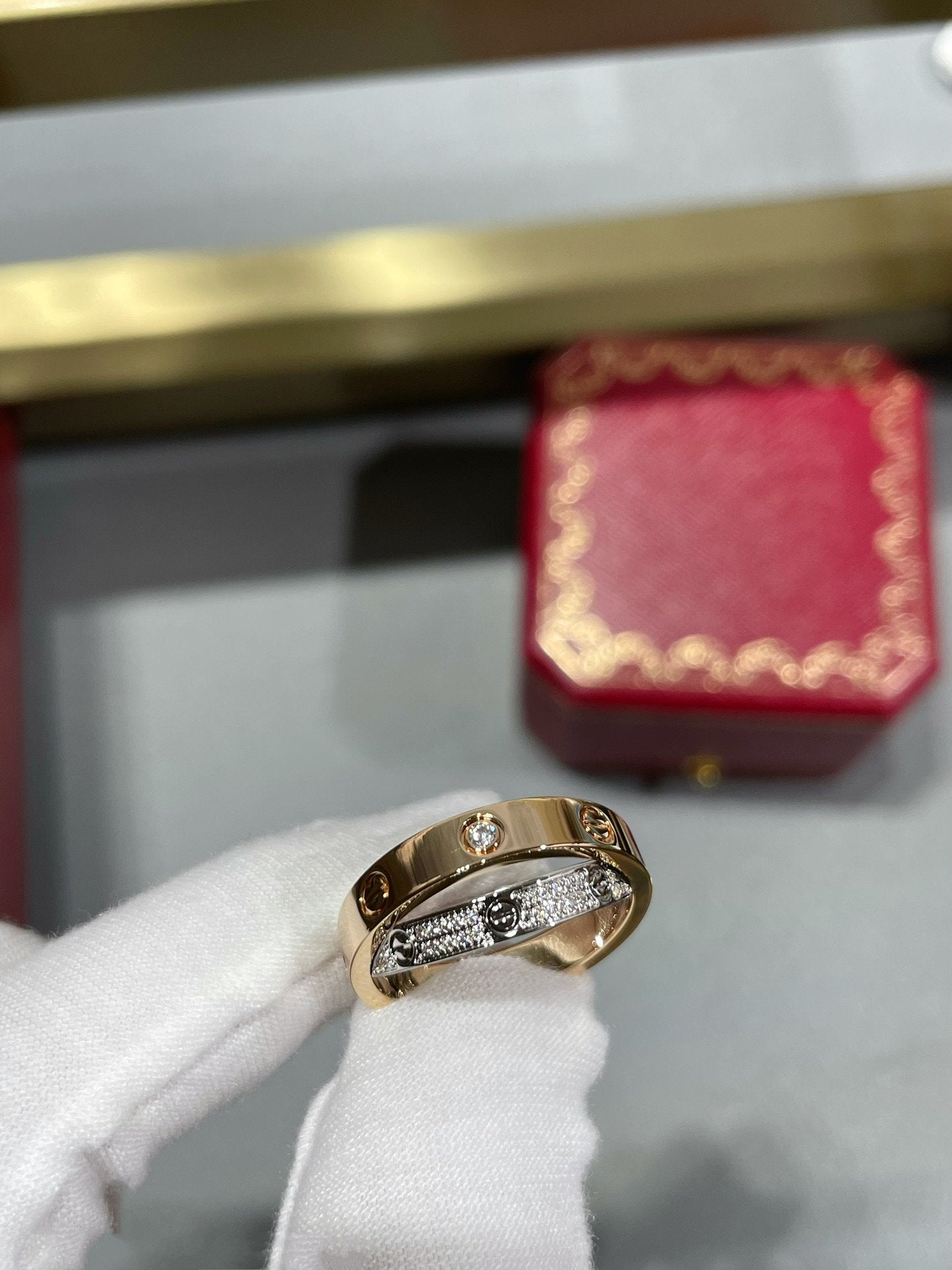 [Noble Jewelry]LOVE PINK GOLD SILVER DIAMOND DOUBLE RING