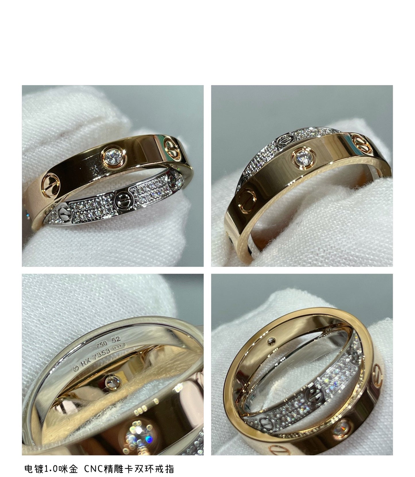 [Noble Jewelry]LOVE PINK GOLD SILVER DIAMOND DOUBLE RING