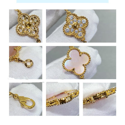 [Noble Jewelry]CLOVER 5 MOTIF DIAMOND PINK MOP PINK GOLD BRACELET