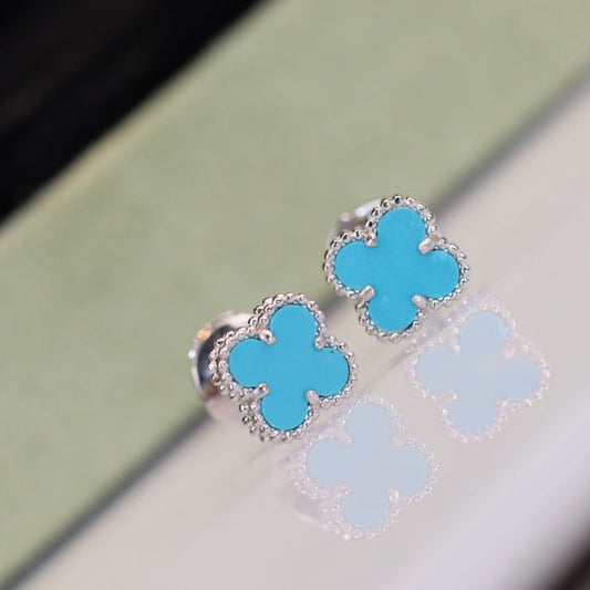 [Noble Jewelry]CLOVER MINI TURQUOISE SILVER STUD EARRINGS