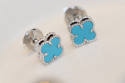 [Noble Jewelry]CLOVER MINI TURQUOISE SILVER STUD EARRINGS