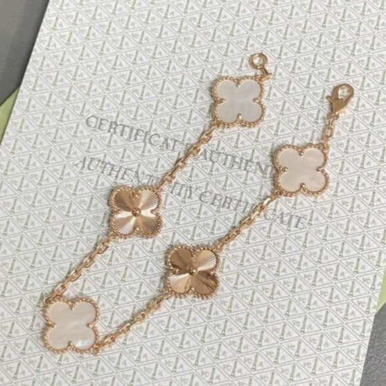 [Noble Jewelry]CLOVER BRACELET 5 MOTIF WHITE MOP PINK GOLD