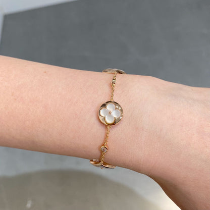 [Noble Jewelry]STAR AND SUN 4 MOTIF WHITE MOP PINK GOLD BRACELET