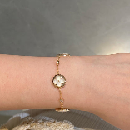 [Noble Jewelry]STAR AND SUN 4 MOTIF WHITE MOP PINK GOLD BRACELET