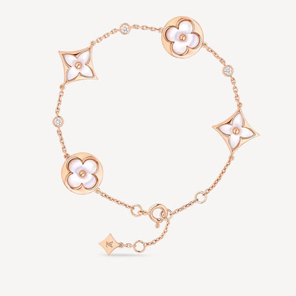 [Noble Jewelry]STAR AND SUN 4 MOTIF WHITE MOP PINK GOLD BRACELET