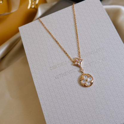 [Noble Jewelry]STAR AND SUN WHITE MOP 2 MOTIF PINK GOLD NECKLACE