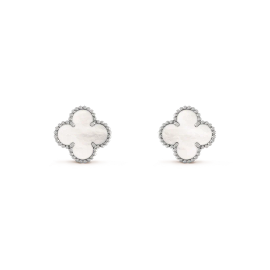 [Noble Jewelry]CLOVER MEDIUM 1 MOTIFS  WHITE MOP EARRINGS SILVER