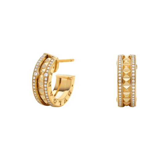 [Noble Jewelry]ZERO 1 ROCK GOLD EARRINGS WITH STUDDED SPIRAL AND PAVED DIAMONDS