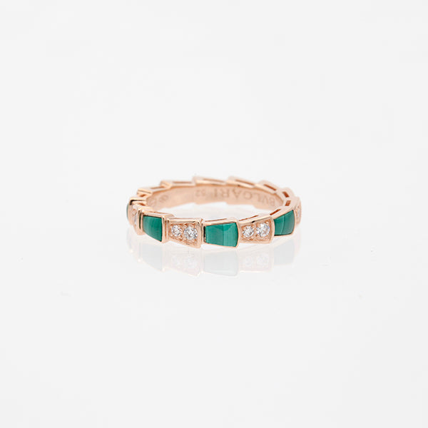 [Noble Jewelry]SERPENTI RING PINK GOLD MALACHITE DIAMOND 3MM