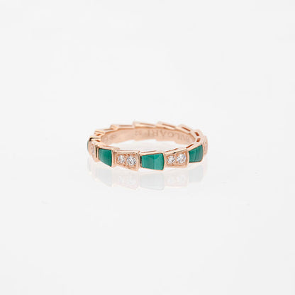 [Noble Jewelry]SERPENTI RING PINK GOLD MALACHITE DIAMOND 3MM