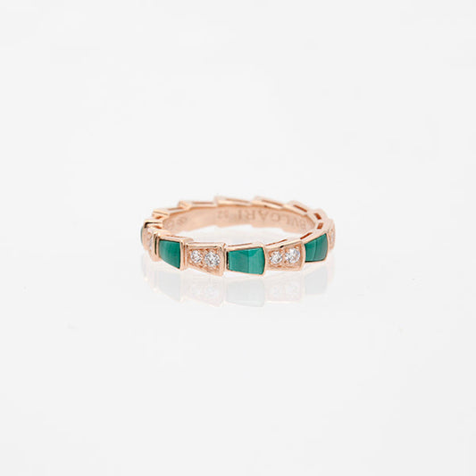 [Noble Jewelry]SERPENTI RING PINK GOLD MALACHITE DIAMOND 3MM