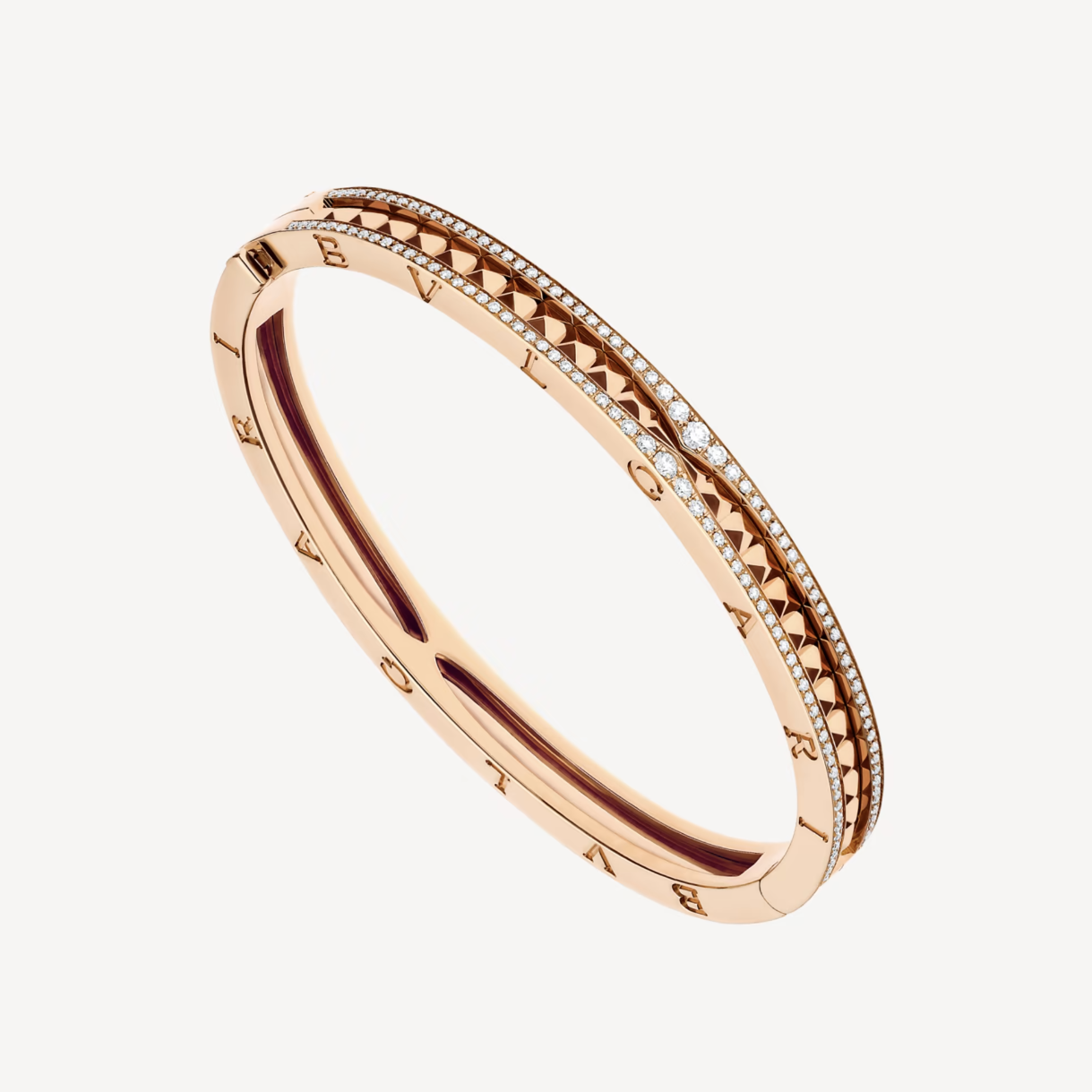 [Noble Jewelry]ZERO 1 SPIRAL AND PAVED DIAMOND PINK GOLD BRACELET