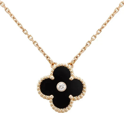 [Noble Jewelry]CLOVER 15MM DIAMOND ONYX NECKLACE