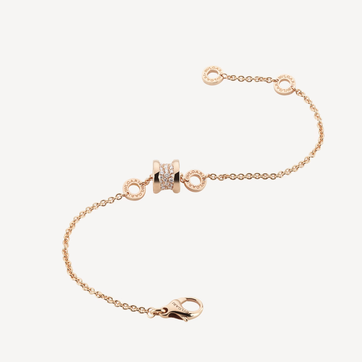 [Noble Jewelry]ZERO 1 SOFT PINK GOLD WITH PAVED DIAMONDS ON THE SPIRAL BRACELET