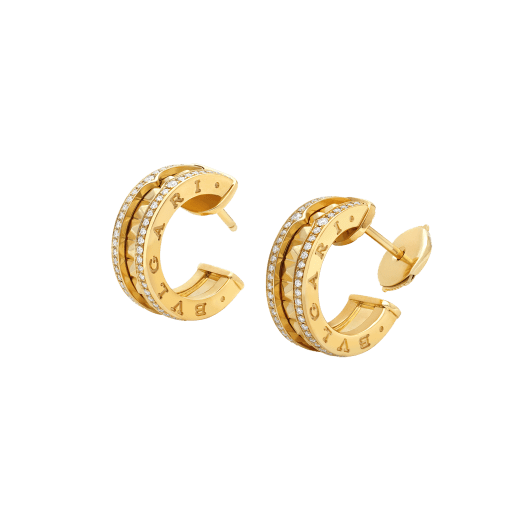 [Noble Jewelry]ZERO 1 ROCK GOLD EARRINGS WITH STUDDED SPIRAL AND PAVED DIAMONDS