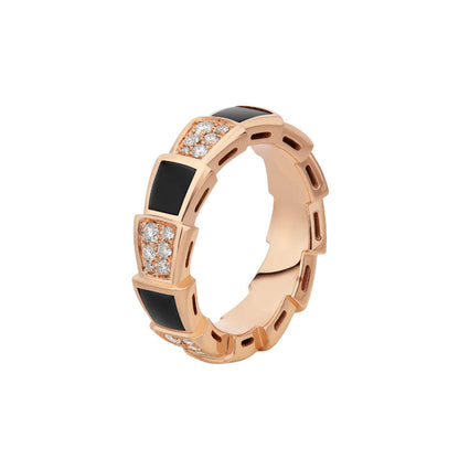 [Noble Jewelry]SERPENTI RING PINK GOLD BLACK MOP DIAMOND PAVED 4MM