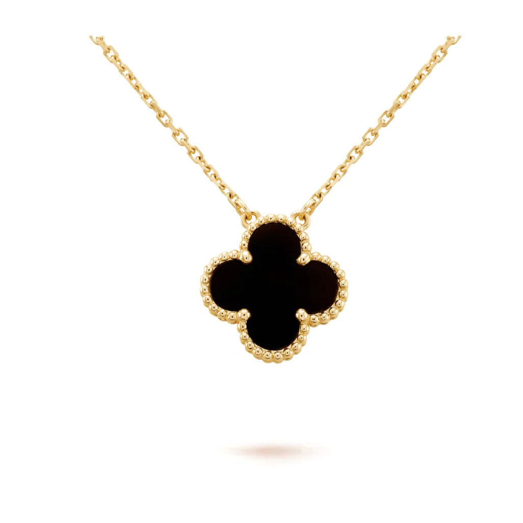 [Noble Jewelry]CLOVER 15MM BLACK ONYX SINGLE FLOWER NECKLACE