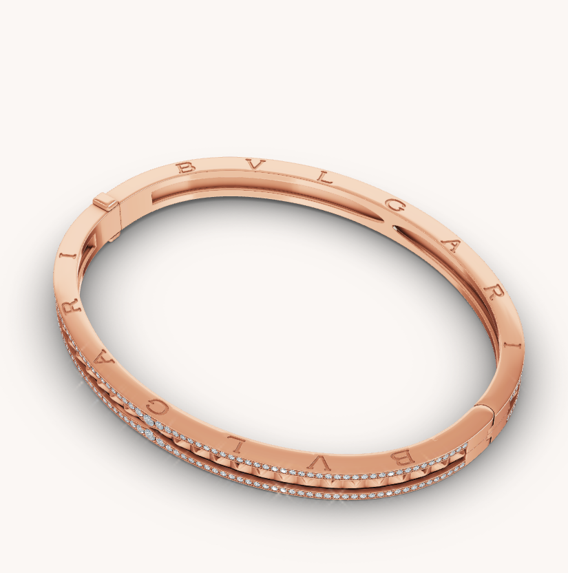 [Noble Jewelry]ZERO 1 SPIRAL AND PAVED DIAMOND PINK GOLD BRACELET