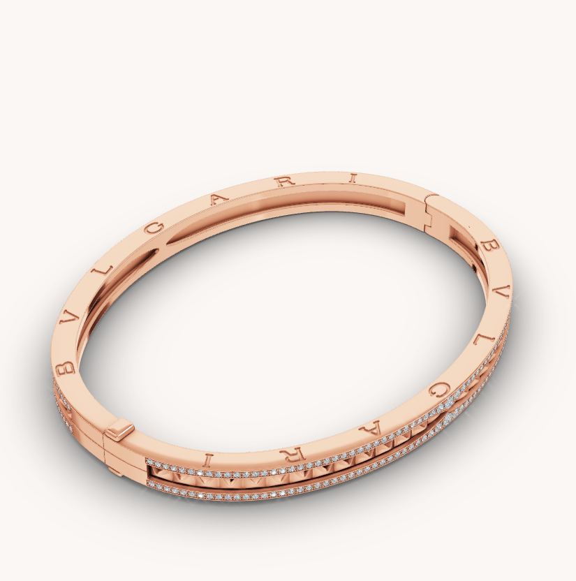 [Noble Jewelry]ZERO 1 SPIRAL AND PAVED DIAMOND PINK GOLD BRACELET